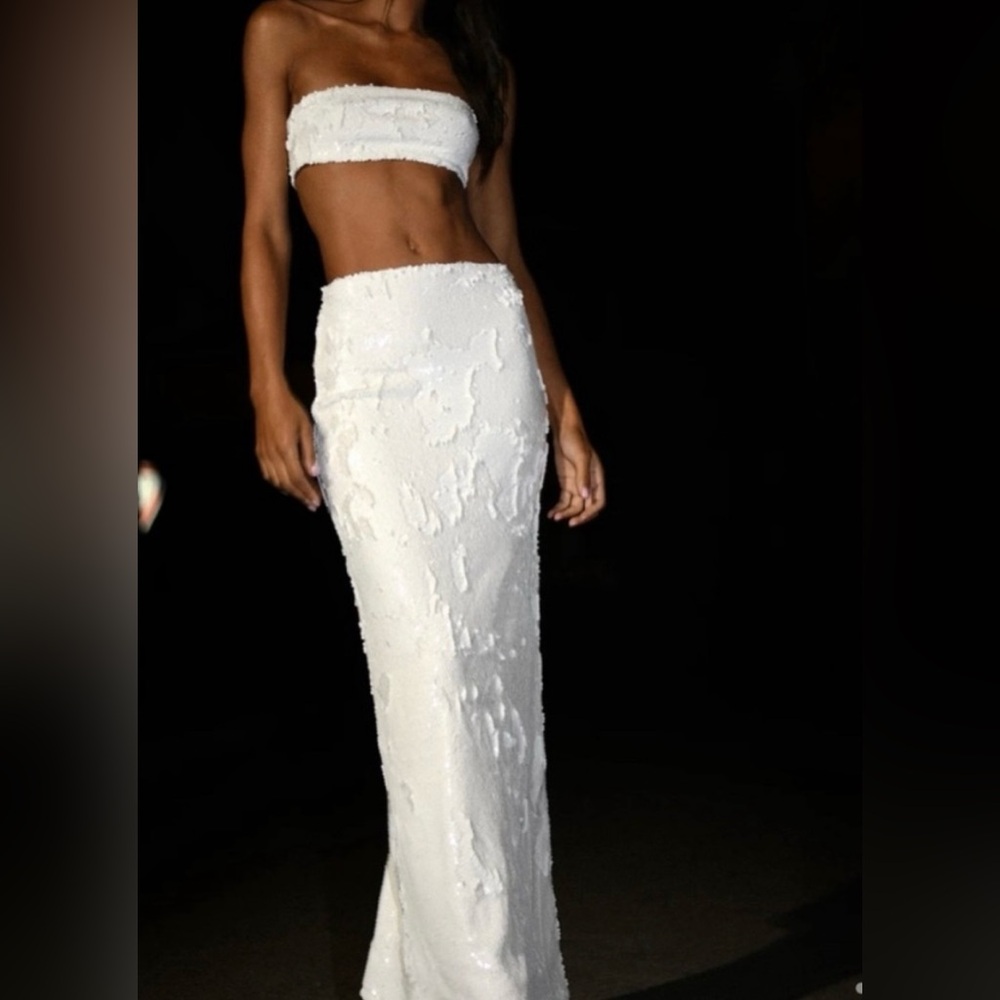 Meshki white sequin set